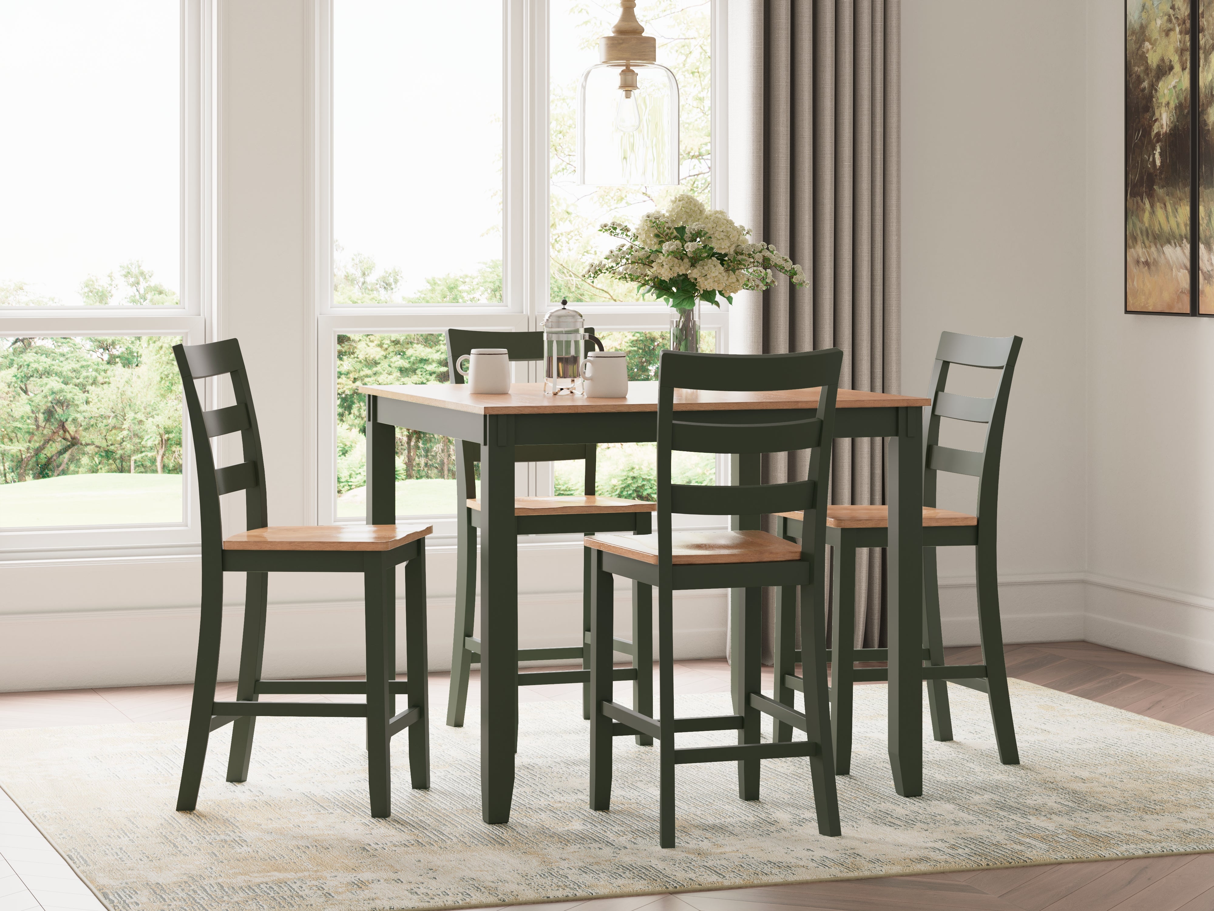 Bay Furniture Gallery - Ashley Furniture - Gesthaven Dining Room - DRM Counter Table Set (5/CN) / Natural/Green - D401-223