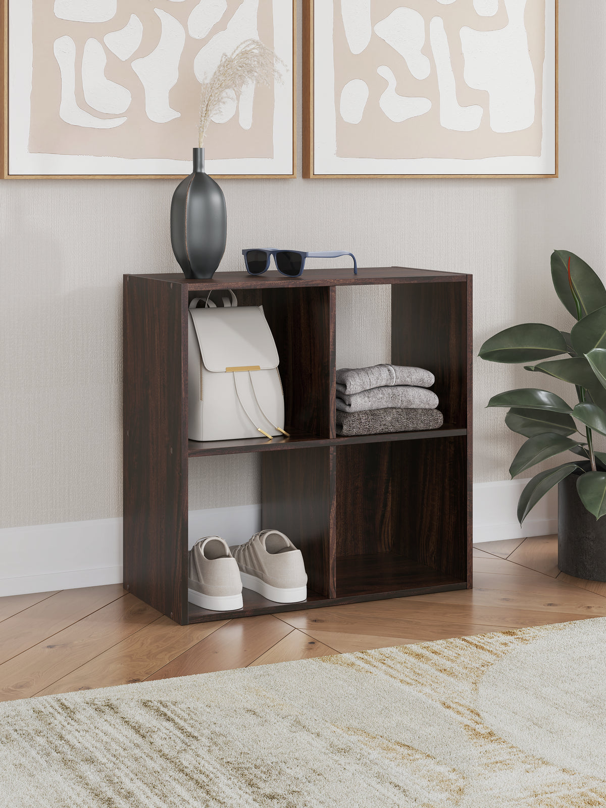 Bay Furniture Gallery - Ashley Furniture - Glosmount Four Cube Organizer - Four Cube Organizer / Cherry/Light Brown - EA1055-2X2