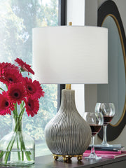 Bay Furniture Gallery - Ashley Furniture - Judlen Lighting - Ceramic Table Lamp (1/CN) / Gray/Gold Finish - L100844