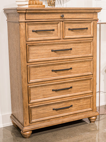 Bay Furniture Gallery - Ashley Furniture - Karallin Bedroom - Seven Drawer Chest / Medium Brown - PCB782-46