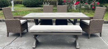 Bay Furniture Gallery - Ashley Furniture - Laguna Heights Outdoor - RECT Dining Table w/UMB OPT / Beige - PCP790-625