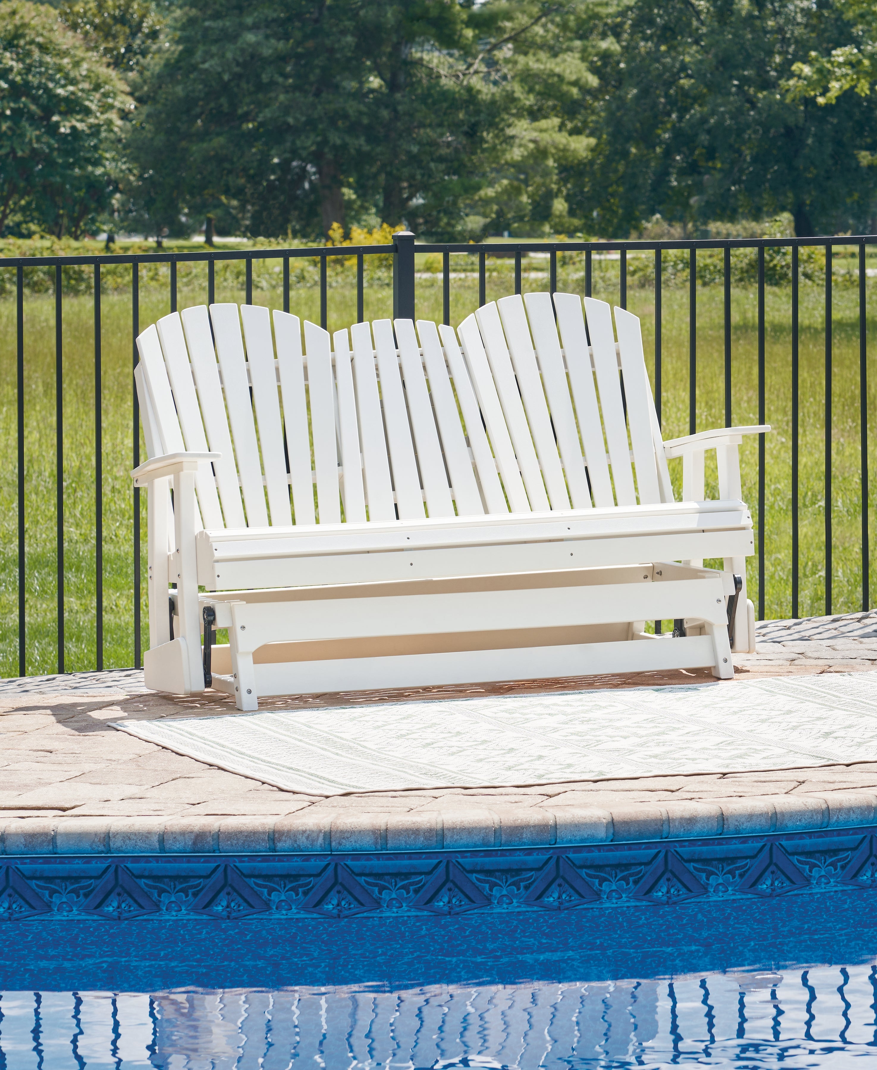 Bay Furniture Gallery - Ashley Furniture - Hyland wave Outdoor - Glider Loveseat / White - P111-835