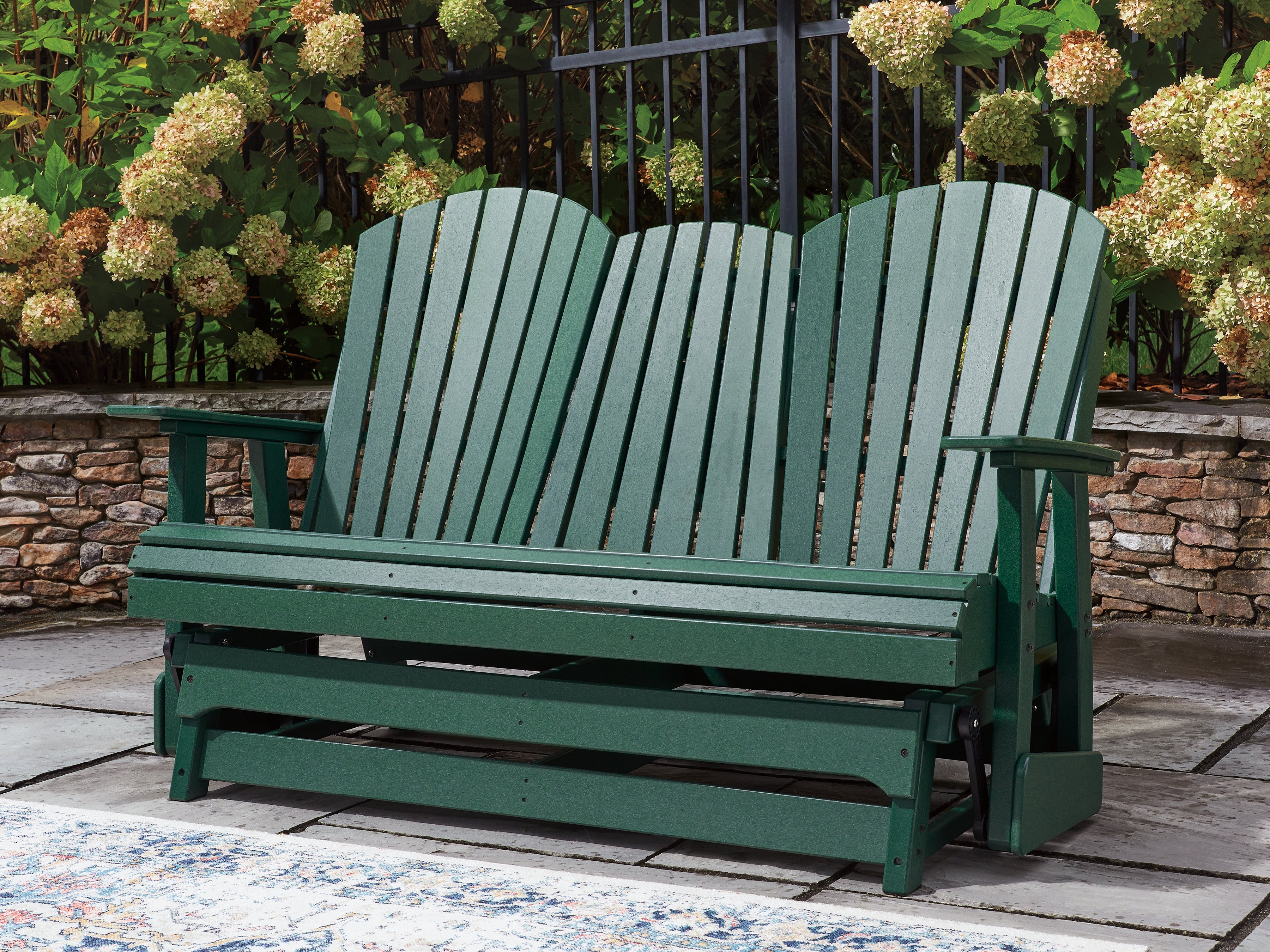 Bay Furniture Gallery - Ashley Furniture - Shell Beach Outdoor - Loveseat Glider / Green - PCP115-835