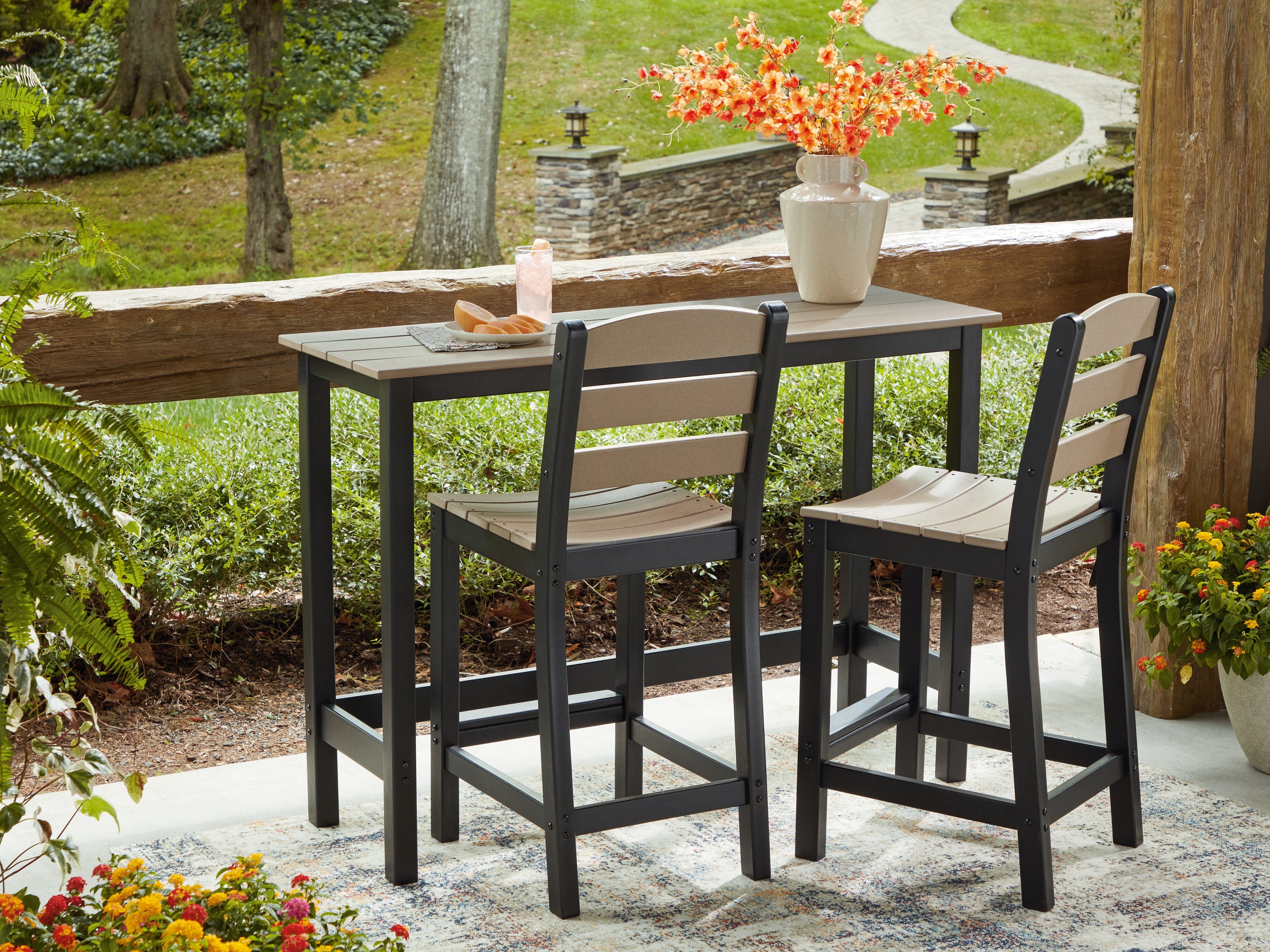 Bay Furniture Gallery - Ashley Furniture - Shoreline Beach Outdoor - Counter Table Set (3/CN) / Black/Beige - PCP221-113