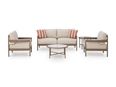 Bay Furniture Gallery - Ashley Furniture - Bluff Trail Outdoor - Love/Chairs/Tables Set (5/CN) - PCP383-080
