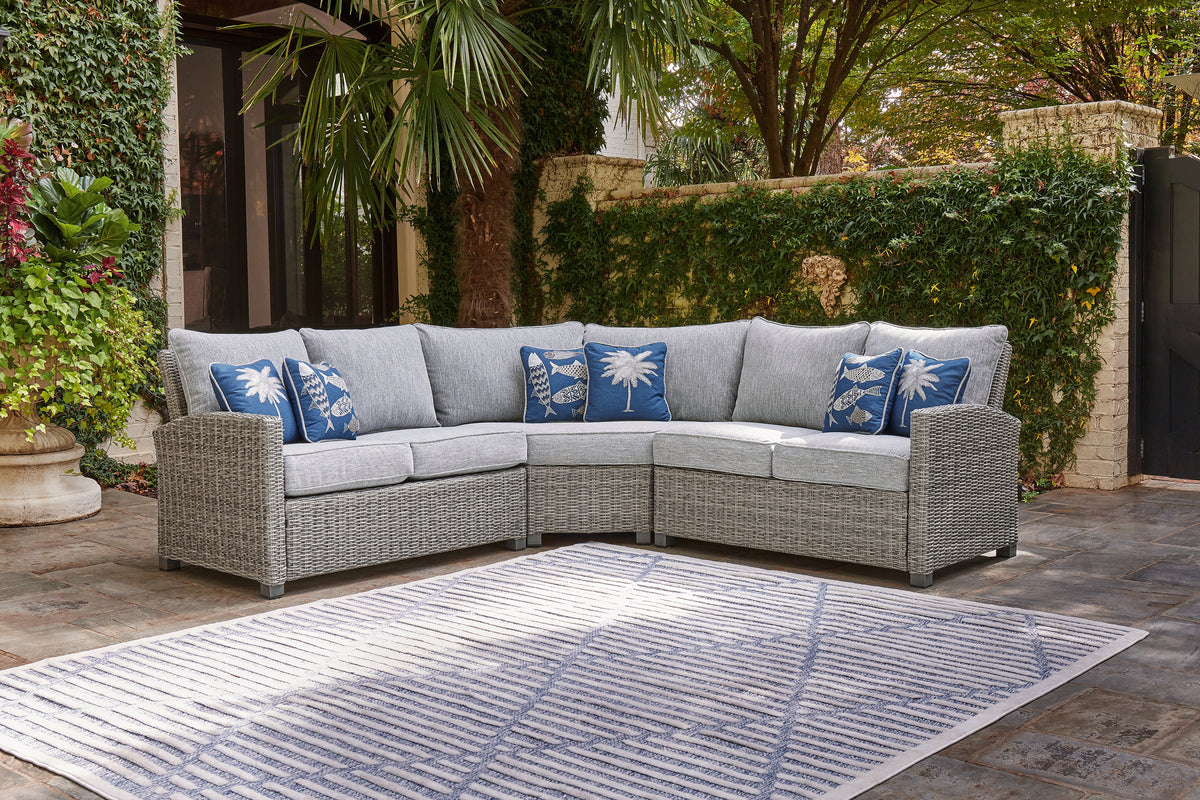 Bay Furniture Gallery - Ashley Furniture - Naples Beach Outdoor - 4-Piece Outdoor Sectional / Light Gray - P439P2