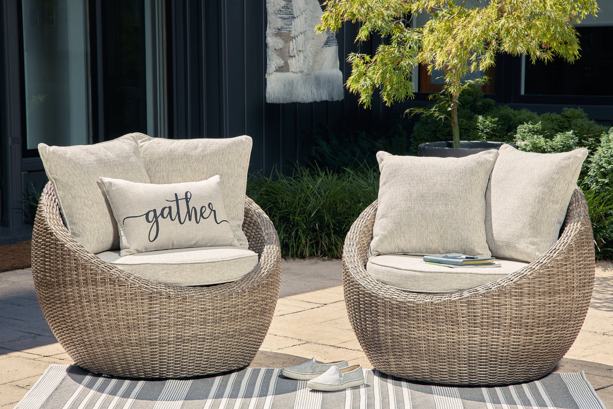 Bay Furniture Gallery - Ashley Furniture - Danson Outdoor - Swivel Lounge w/Cushion (Set of 2) / Beige - P505-821