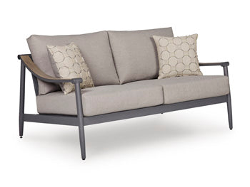 Bay Furniture Gallery - Ashley Furniture - Ocean Beach Outdoor - Loveseat w/Cushion / Gray - PCP510-835
