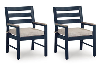 Bay Furniture Gallery - Ashley Furniture - East Beach Outdoor - Arm Chair With Cushion (Set of 2) / Navy Blue/Driftwood - PCP587-601A