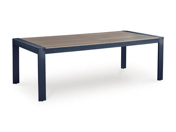 Bay Furniture Gallery - Ashley Furniture - East Beach Outdoor - RECT Dining Table w/UMB OPT / Navy Blue/Driftwood - PCP587-625