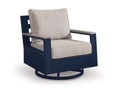 Bay Furniture Gallery - Ashley Furniture - East Beach Outdoor - Swivel Glider Chair w/Cushion / Navy Blue/Driftwood - PCP587-821