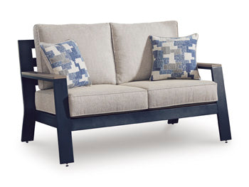 Bay Furniture Gallery - Ashley Furniture - East Beach Outdoor - Loveseat w/Cushion / Navy Blue/Driftwood - PCP587-835