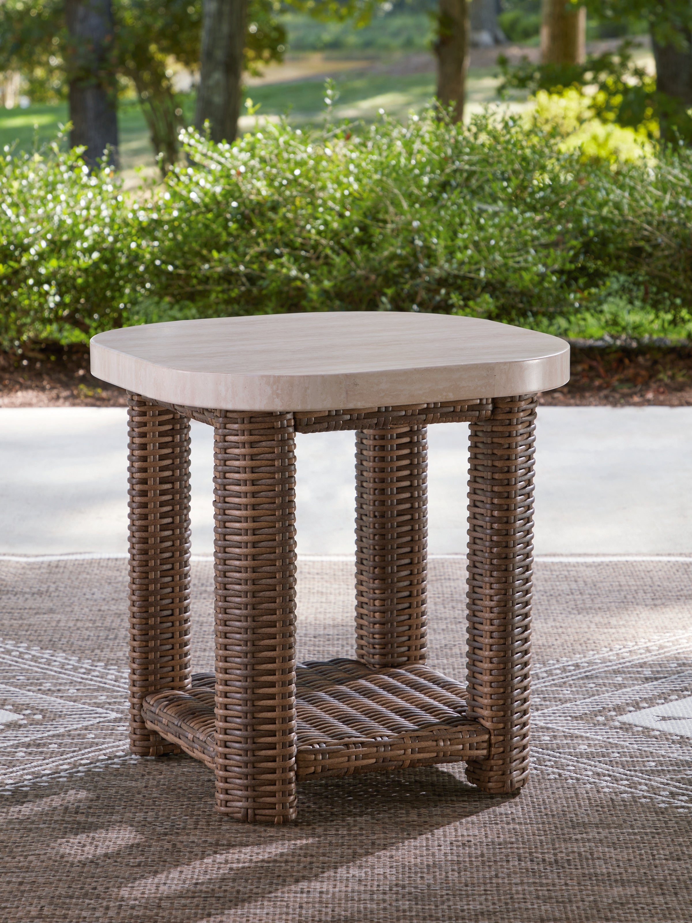 Bay Furniture Gallery - Ashley Furniture - Dolan Creek Outdoor - Square End Table / Beige/Brown - PCP610-702