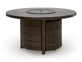 Bay Furniture Gallery - Ashley Furniture - Monterey Point Outdoor - Round Fire Pit Table / Dark Brown - PCP760-776