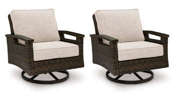 Bay Furniture Gallery - Ashley Furniture - Monterey Point Outdoor - Swivel Lounge Chair (Set of 2) / Dark Brown - PCP760-821