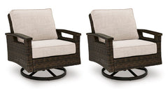 Bay Furniture Gallery - Ashley Furniture - Monterey Point Outdoor - Swivel Lounge Chair (Set of 2) / Dark Brown - PCP760-821