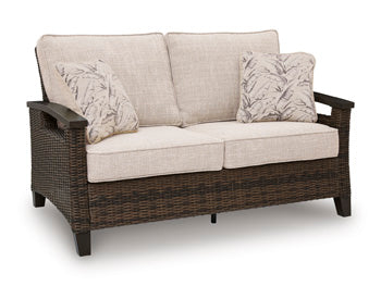 Bay Furniture Gallery - Ashley Furniture - Monterey Point Outdoor - Loveseat w/Cushion / Dark Brown - PCP760-835
