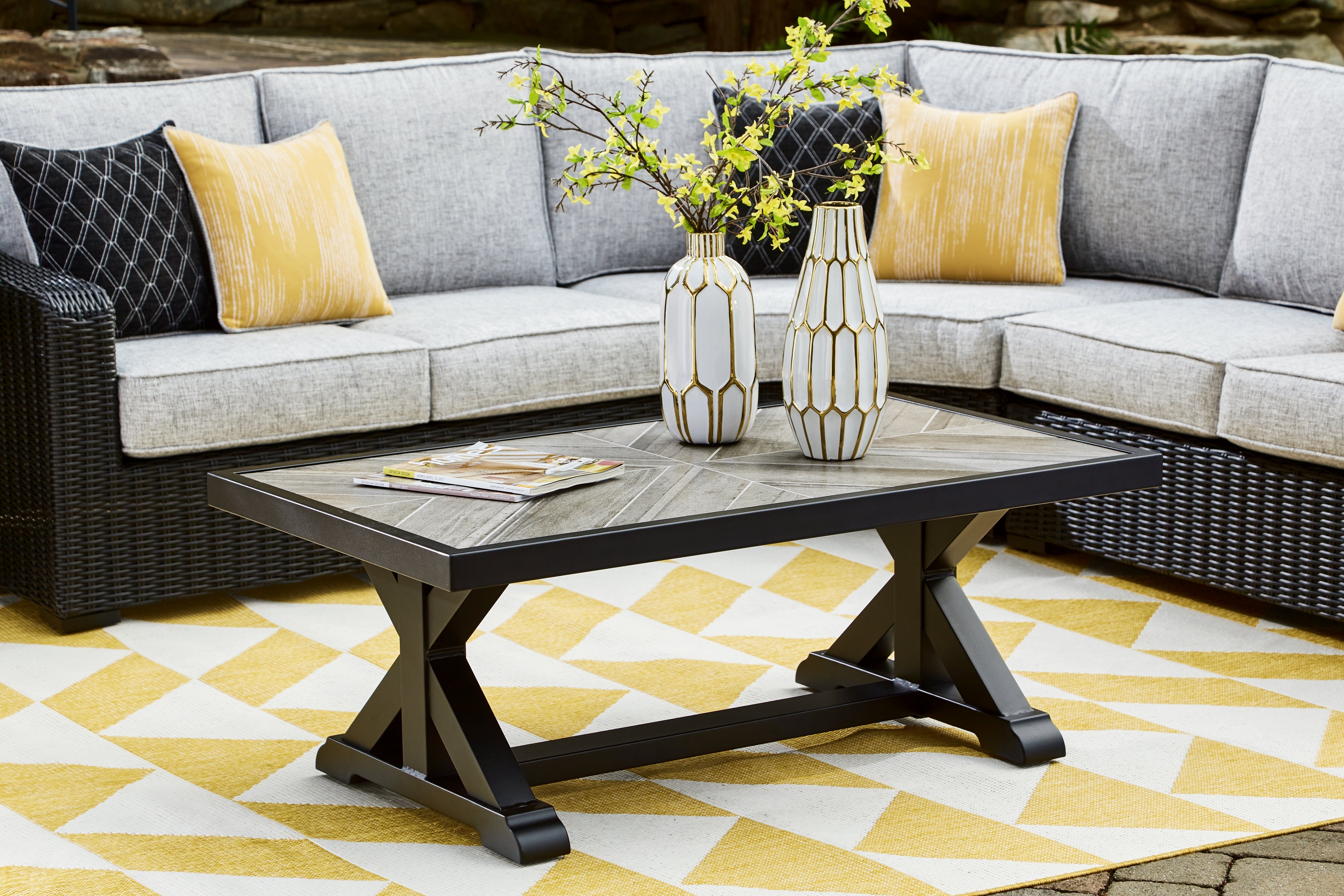Bay Furniture Gallery - Ashley Furniture - Beachcroft Outdoor - Rectangular Cocktail Table / Black/Light Gray - P792-701