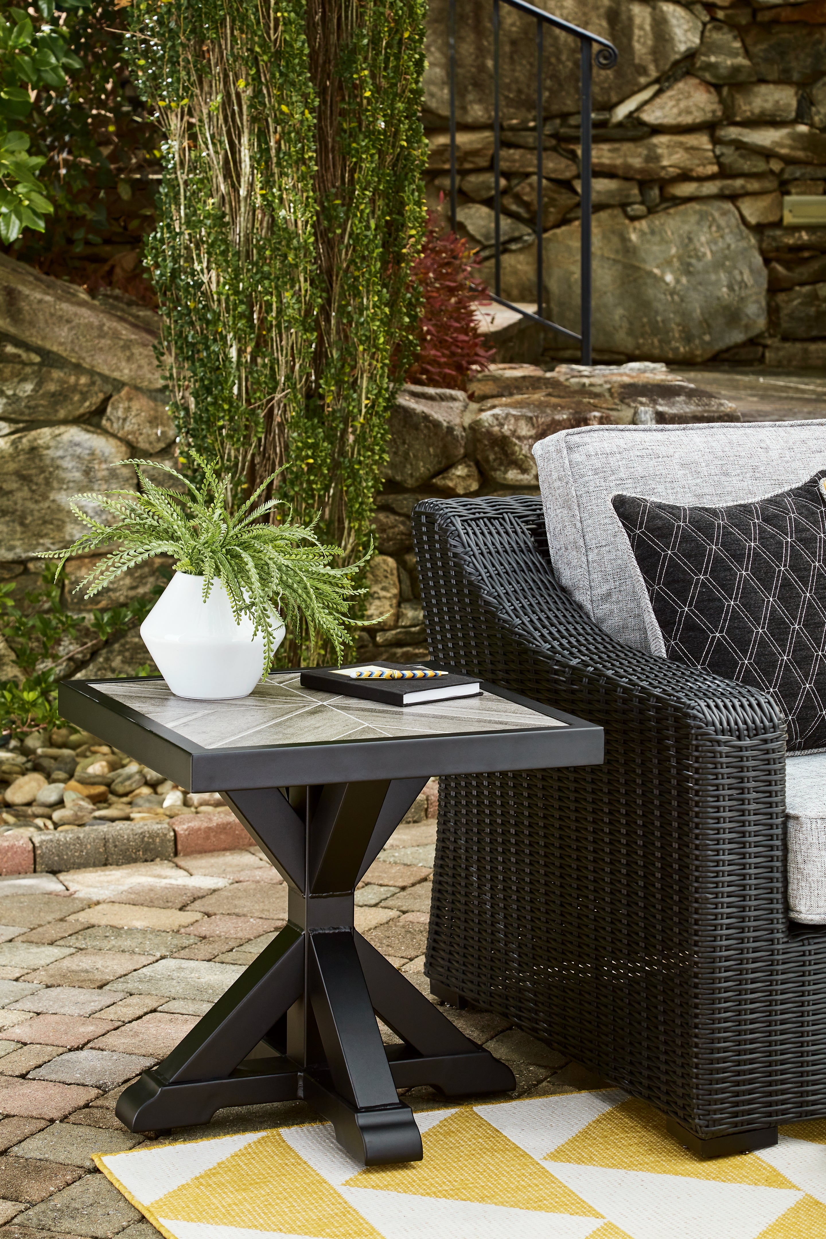 Bay Furniture Gallery - Ashley Furniture - Beachcroft Outdoor - Square End Table / Black/Light Gray - P792-702