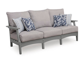 Bay Furniture Gallery - Ashley Furniture - Cove Beach Outdoor - Sofa with Cushion / Gray - PCP803-838