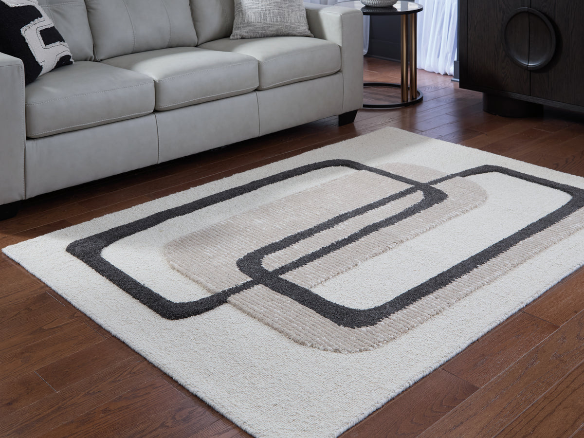 Bay Furniture Gallery - Ashley Furniture - Davismour Rug - 5' x 7' Area Rug / Ivory/Taupe/Charcoal - R407562