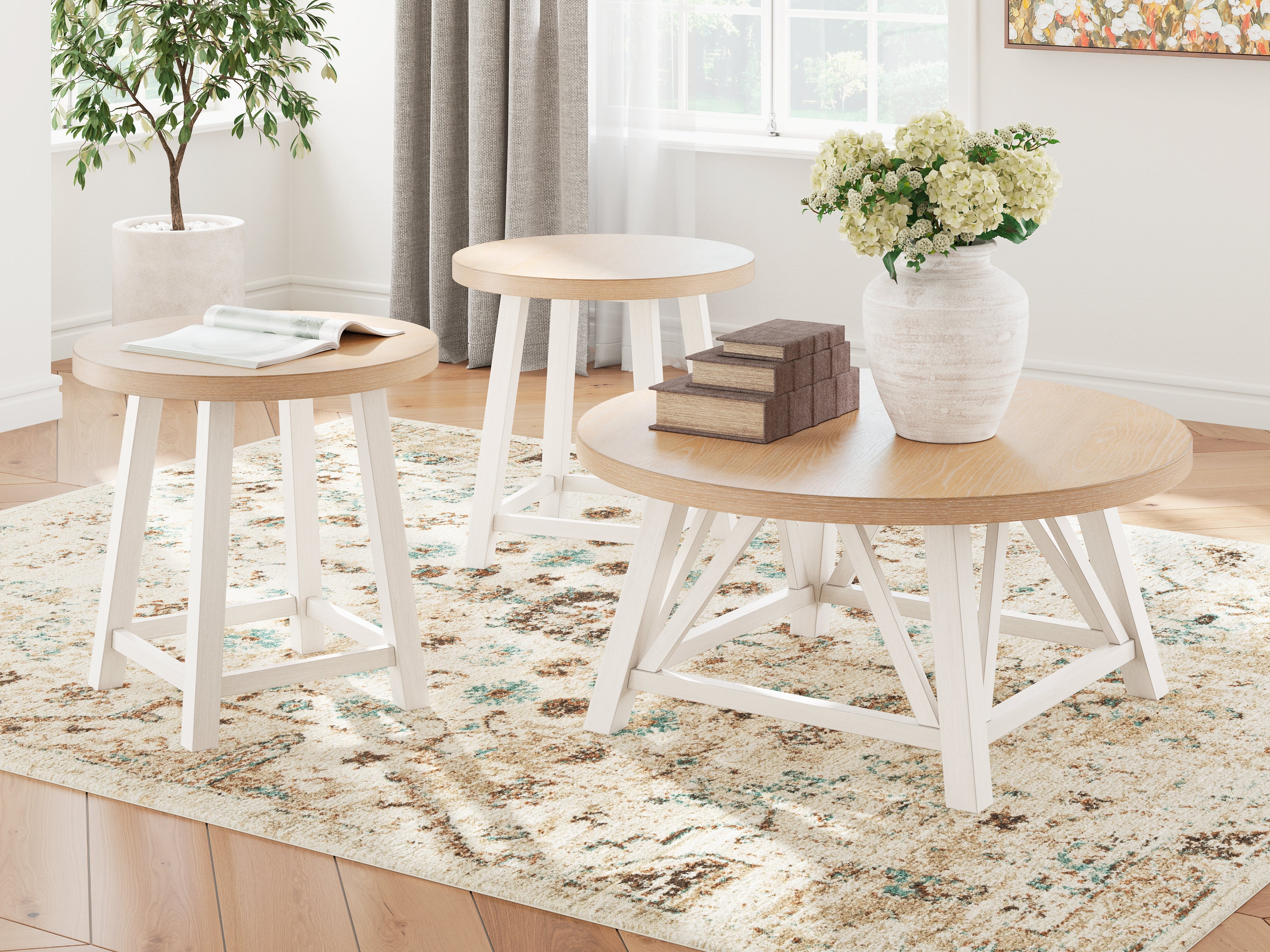 Bay Furniture Gallery - Ashley Furniture - Fawndell Table (Set of 3) - Occasional Table Set (3/CN) / Antique White/Brown - T193-13