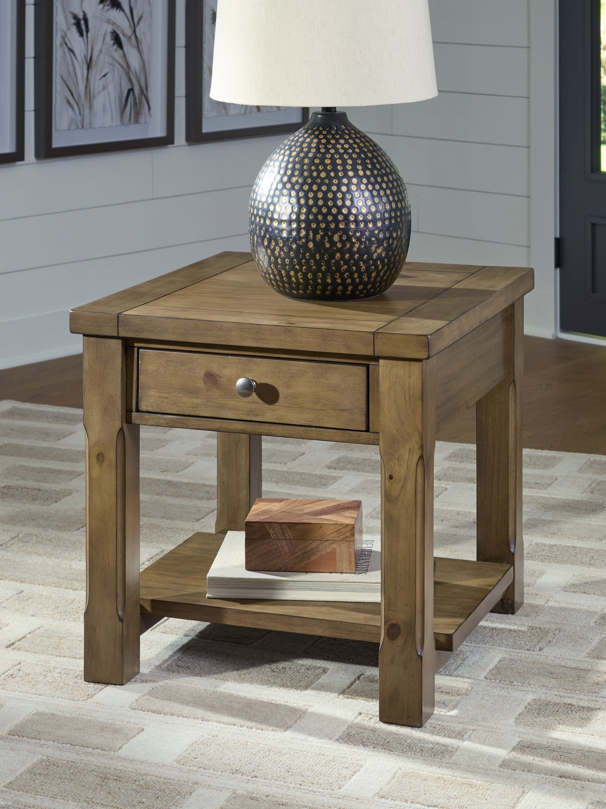 Bay Furniture Gallery - Ashley Furniture - Vandenmore End Table - Rectangular End Table / Medium Brown - T539-3