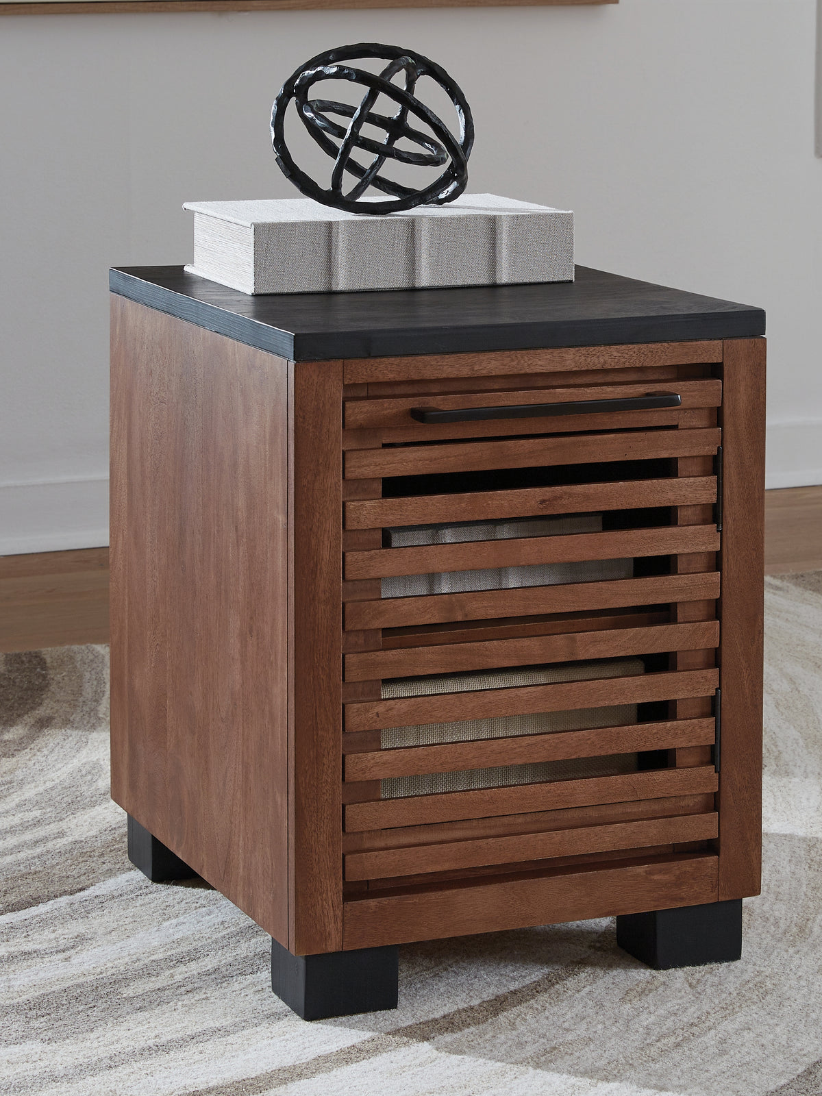 Bay Furniture Gallery - Ashley Furniture - Kallari Chairside End Table - Chair Side End Table / Warm Brown/Black - T737-7