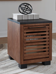 Bay Furniture Gallery - Ashley Furniture - Kallari Chairside End Table - Chair Side End Table / Warm Brown/Black - T737-7