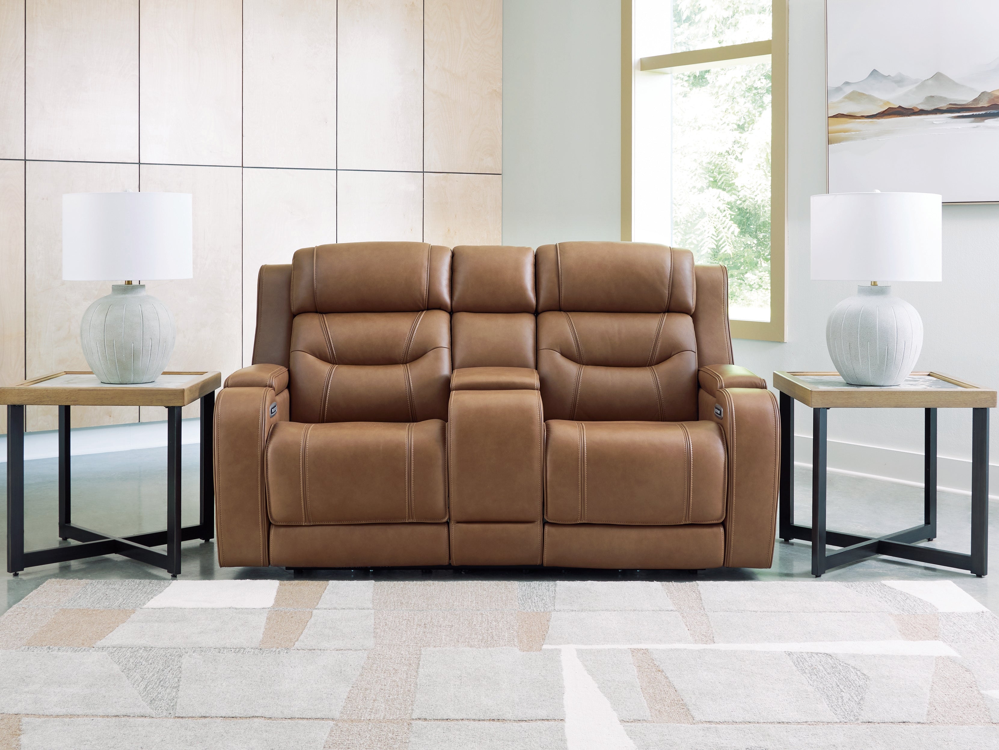 Bay Furniture Gallery - Ashley Furniture - Knightington Living Room - PWR REC Love w/Audio Seating / Caramel - PCU1160018A