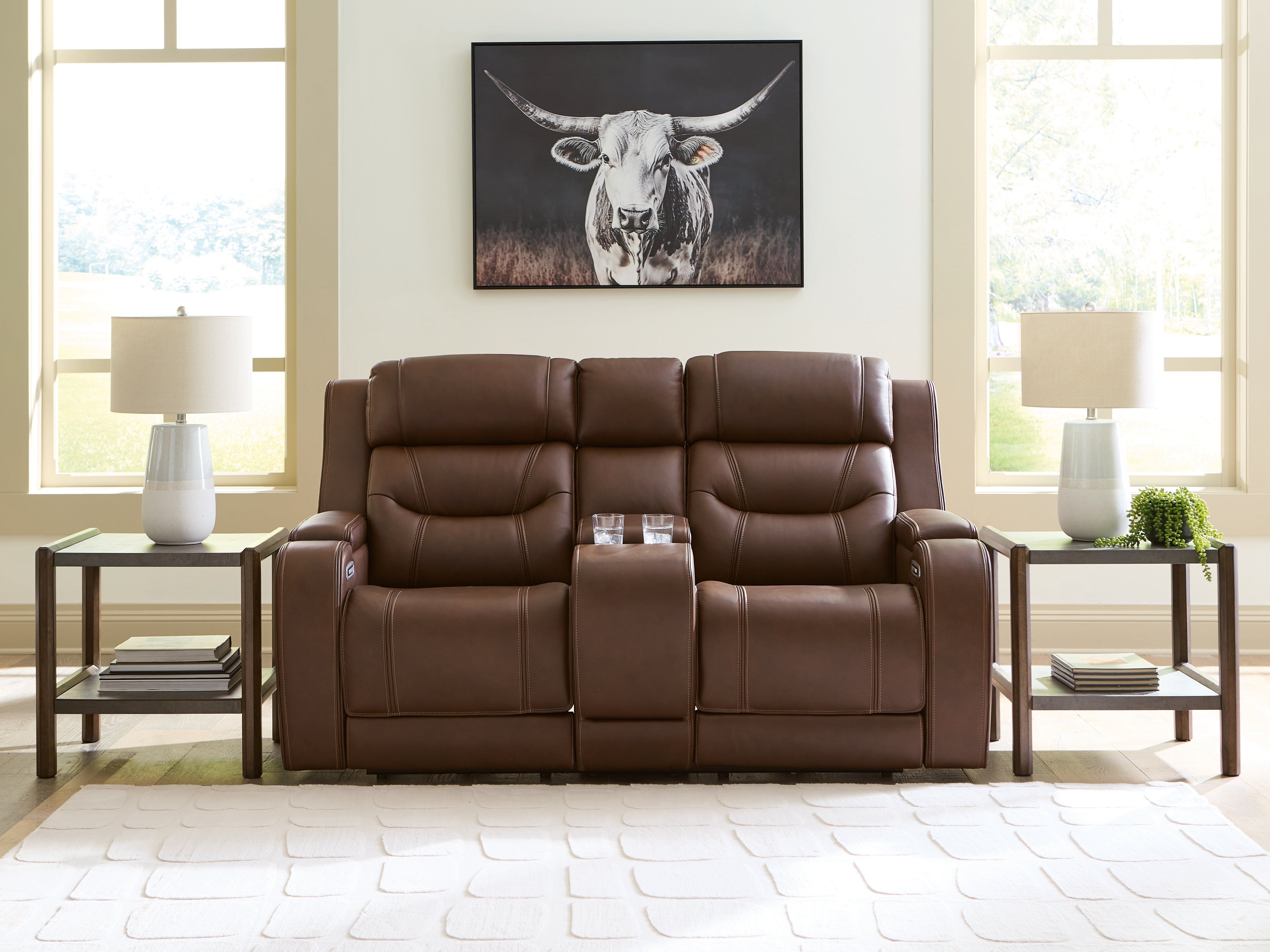 Bay Furniture Gallery - Ashley Furniture - Knightington Living Room - PWR REC Love w/Audio Seating / Brown - PCU1160218A