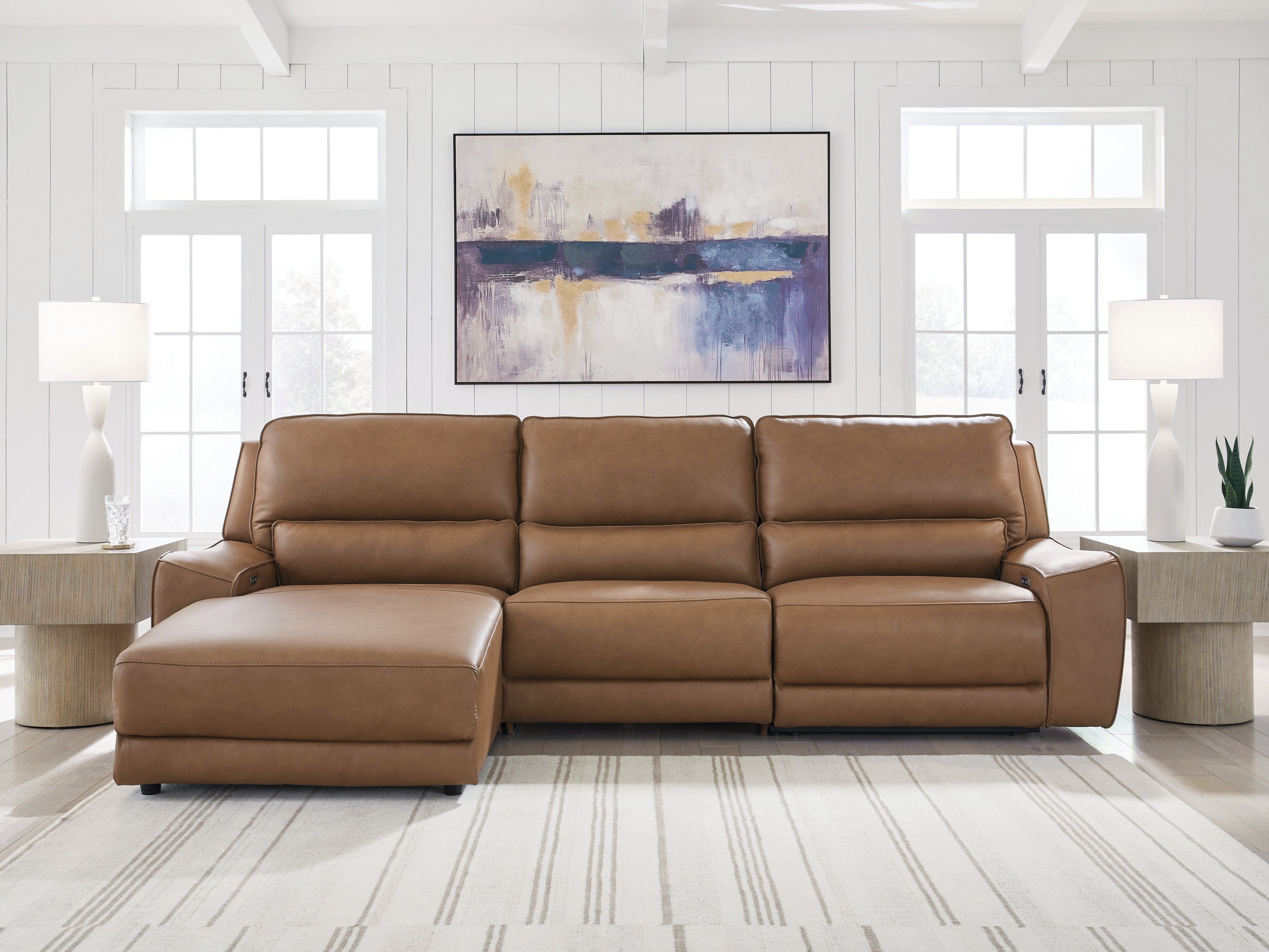 Bay Furniture Gallery - Ashley Furniture - DeepWakes Sectional - 3-Piece Reclining Sofa Chaise / Caramel - PCU62606S23