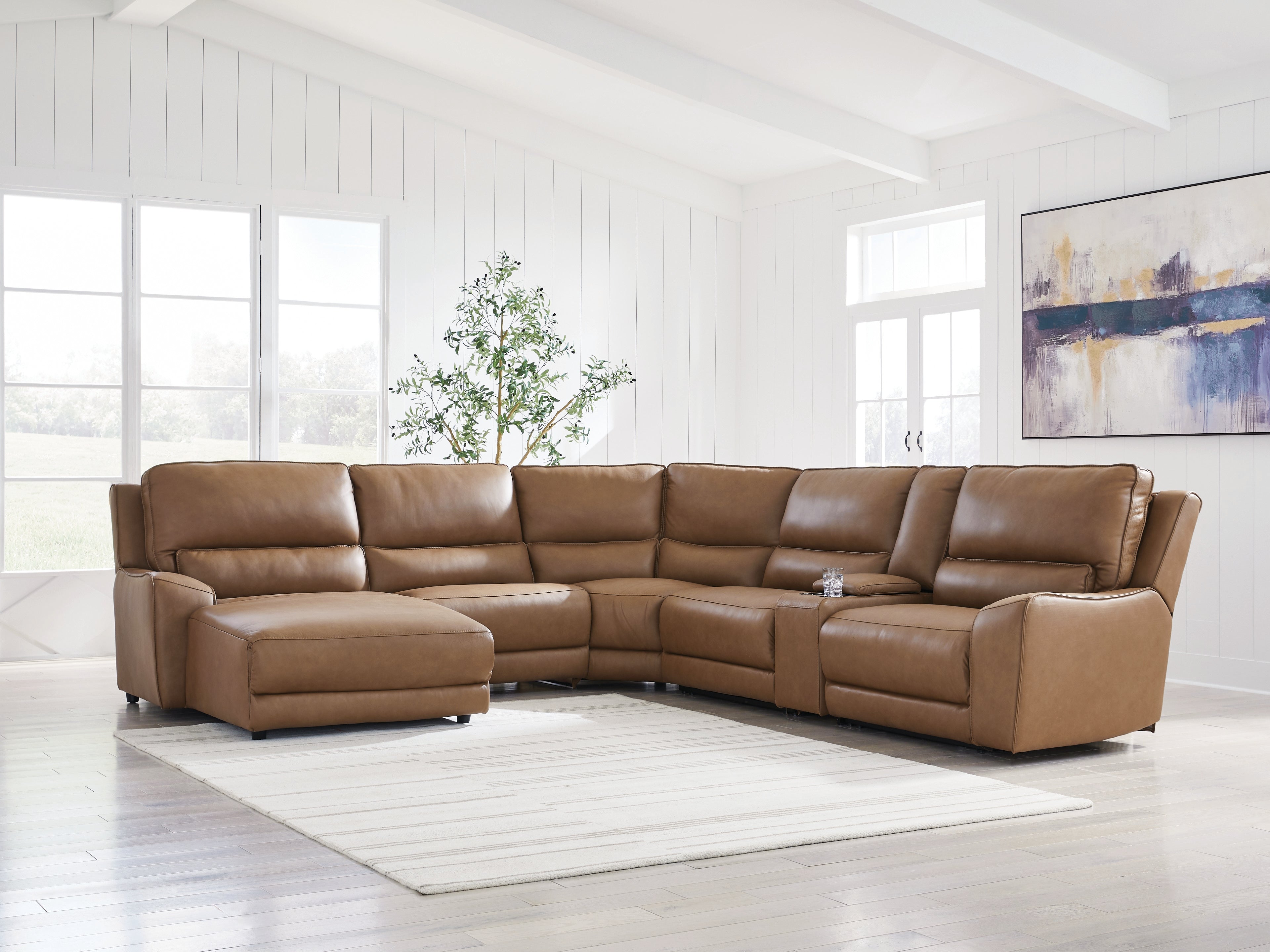 Bay Furniture Gallery - Ashley Furniture - DeepWakes Sectional - 6-Piece Power Reclining Sectional with Chaise / Caramel - PCU62606S19