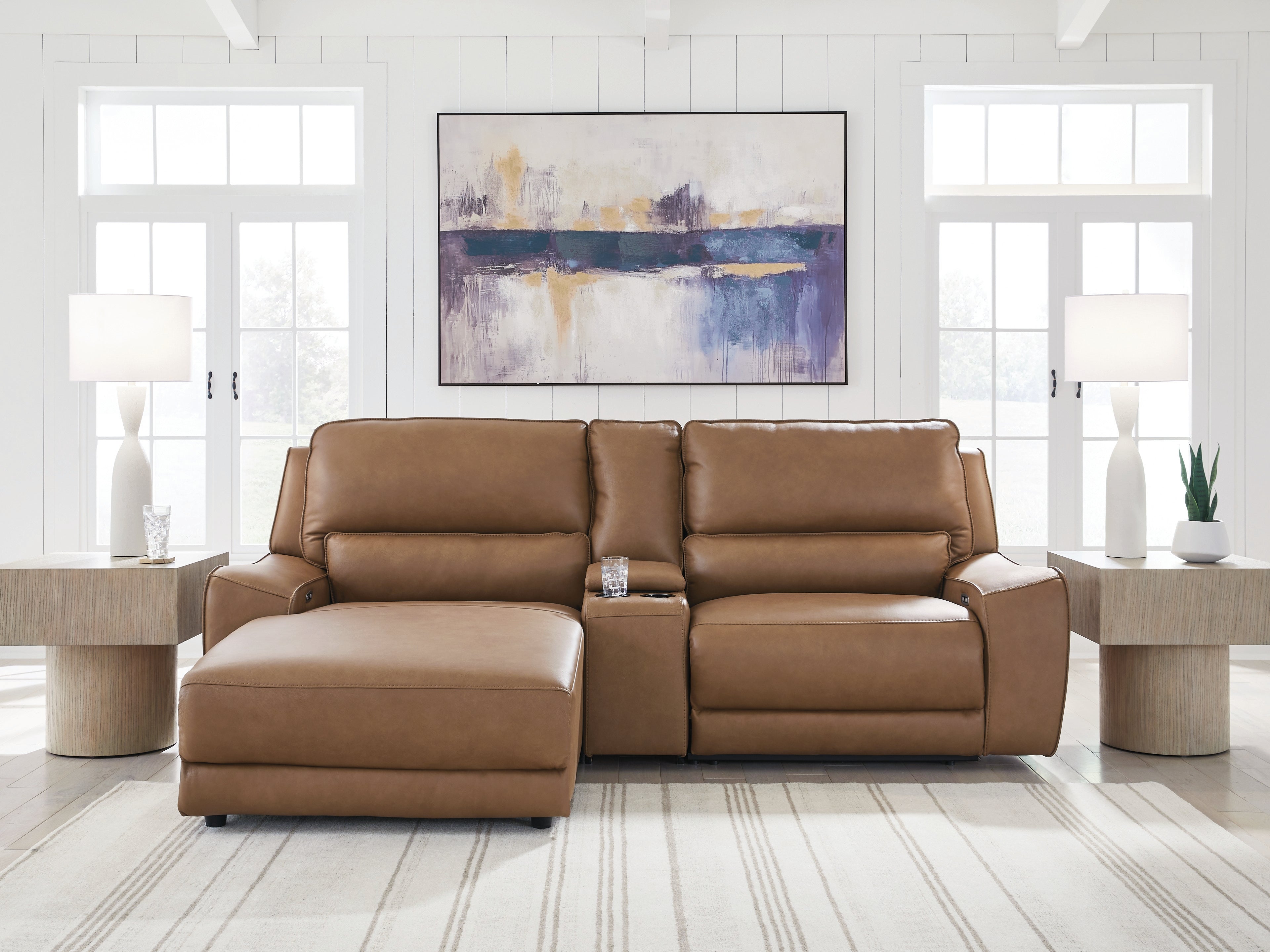 Bay Furniture Gallery - Ashley Furniture - DeepWakes Sectional - 3-Piece Power Reclining Sectional with Chaise / Caramel - PCU62606S17